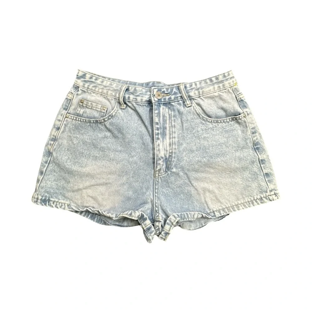 SHEIN Shorts Women 30 Light Blue Acid Wash High Waist Denim Mom Style Casual